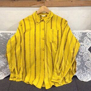 Vintage Yellow Striped Button Down Shirt Retro Blouse 💛